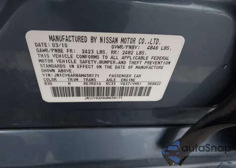 2010 Infiniti G37X из США, поврежденный, VIN JN1CV6AR8AM458171